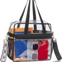 Paxiland Clear Bag for Stadium Events 12x6x12 inches, Clear Tote Bag with Reinforced Strap, Clear HandBag for Sports Concert (White Block Strap)