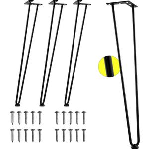 24 Inch Hairpin Legs for Furniture Set of 4, Heavy Duty Industrial Metal Table Legs with 3/8" Black Solid Iron, DIY Hair Pin Leg for Coffeenand Side Table with 4 Floor Protectors