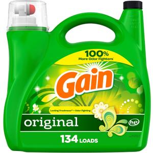 Gain Liquid Laundry Detergent, Original Scent, 194 fl oz, 134 loads, Freshness + Odor Fighting, Laundry Detergent Liquid Soap, HE compatible