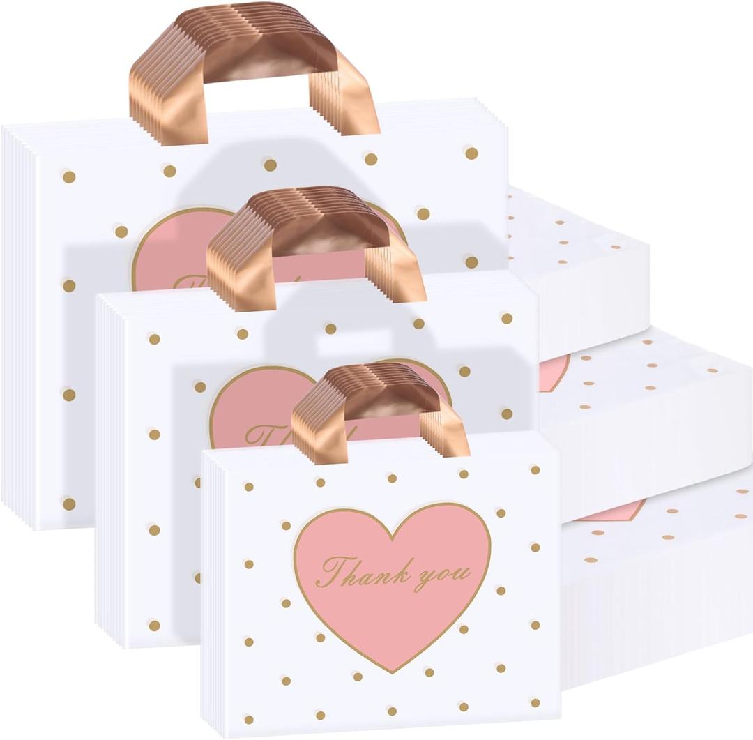 Abbylike 300 Pcs Thank You Bags with Handles for Small Business, 3 Size Plastic Shopping Merchandise Bags Bulk for Boutique Retail Gift Customers, Small Medium Large(Pink) (as pictures shown)