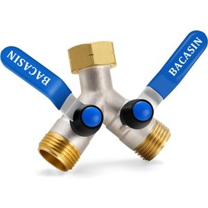 Brass Garden Hose Splitter, Garden Hose Splitter 2 Way Heavy Duty, With 2 304 Stainless Steel Extension Handles, 2-Way Y-Valve 3/4 GHT Threads (Increase Flow Style)
