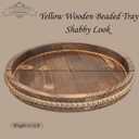 Round Burnt Wood Serving Tray with Beads, Wooden Decorative Tray for Entertaining, Decoration, and Gifting, Burnt Brown Y1, 13"