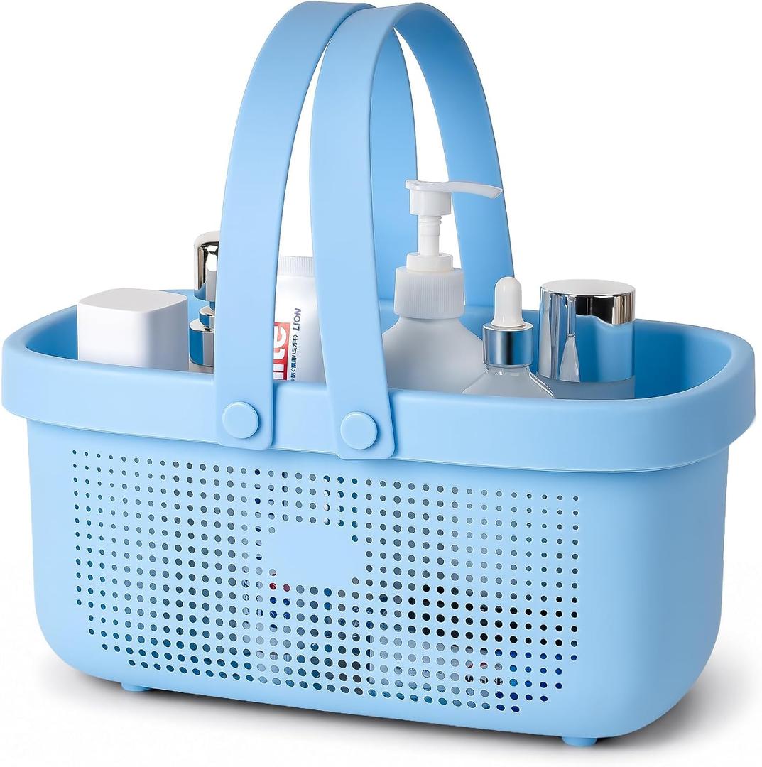 Portable Shower Caddy Basket with Handles Plastic Storage Basket Blue