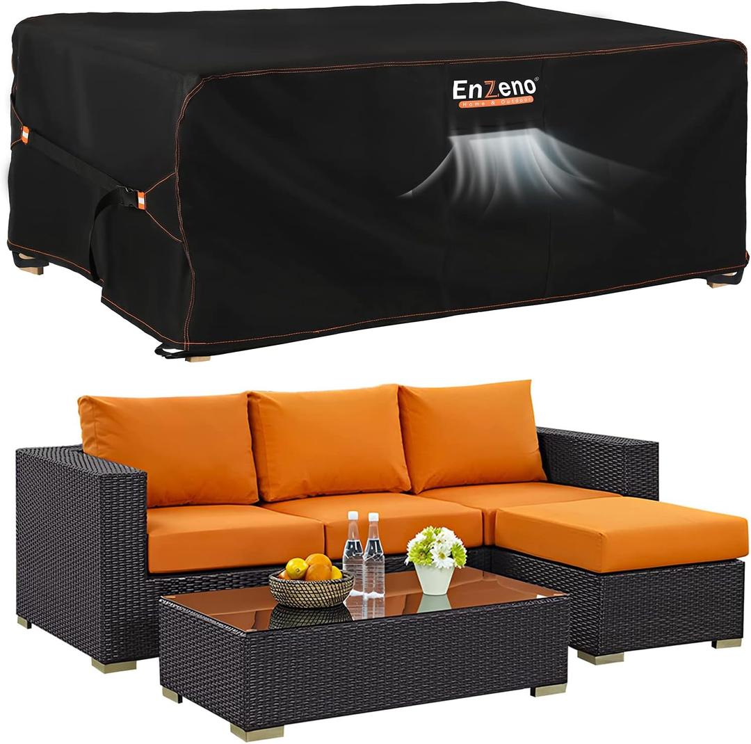 Enzeno Patio Furniture Set Cover, Outdoor Sectional Sofa Couch Set Covers Waterproof, Garden Dining Table Chair Set Cover Outside Rectangular Heavy Duty Weatherproof 90" L x 65" W x 28" H Black