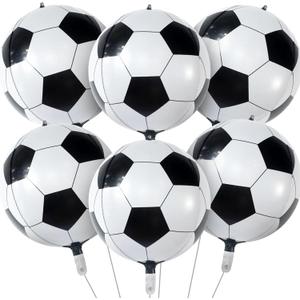 6 PCS 4D Soccer Balloons, 22 Inch Football Foil Balloons, Soccer Themed Birthday Foil Balloon, Football Party Supplies for Kids Birthday Party Ball Fans Sports, Black and White Balloon