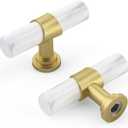 Rergy Cabinet Handles Marble Drawer Pulls and Knobs, 10Pack White Marble & Matte Gold Single Hole, T-Bar Hardware for Kitchen Dresser Zinc Alloy Furniture