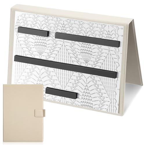 Flutesan 1 Pcs Beige Knitting Pattern Holder, Fold up Cross Stitch Knitting Chart Keeper with 4 Pcs Replacement Magnets, Cross Stitch Accessories Supplies, Unfolded Size 13.2 x 9 Inch