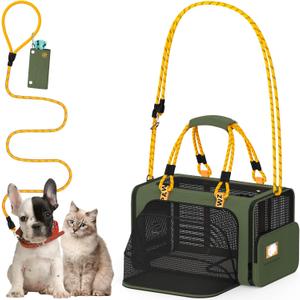 PAWZIDEA Expandable Pet Carrier Airline Approved, 18"×11"×11" Small Dog Carriers, Collapsible Top-Load Cat Carrier for 2 Cats Under Seat, Soft-Sided Puppy & Animal Travel Bag, ID Card, Up to 15lbs