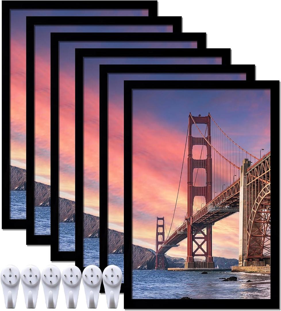 6 Sets 16x24 Picture Frame, Frames for 16 x 24 Canvas Collage Photo Poster Certificate Wall Gallery, High Transparent Horizontal Vertical Black 16 by 24 Inches