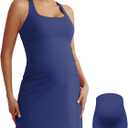 Maternity Tennis Dress with Shorts and Built in Bra Scoop Neck Sleeveless A-line Workout Golf Dress with Pockets Dark Blue Purple M
