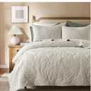 R.SHARE Beige King Size Quilt Set, Neutral Soft Lightweight Bedspread, Farmhouse Rustic Country Coverlet, Leaf Pattern Bedding with 2 Shams, 3 Pieces Spring Summer Thin Comforter