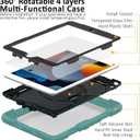 Ambison Case for iPad 9th/8th/7th Generation 10.2'' 2021/2020/2019, [Kid Proof] Full Body Protective Case with 9H Tempered Glass Screen Protector, 360 Rotatable Kickstand & Hand Strap (Teal & Black)