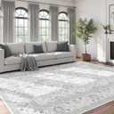 Neutral Area Rugs 8x10 for Living Room Vintage Rug Boho Floral Modern Washable Area Rug with Non-Slip Backing Large Carpet for Bedroom Dining Room Light Grey