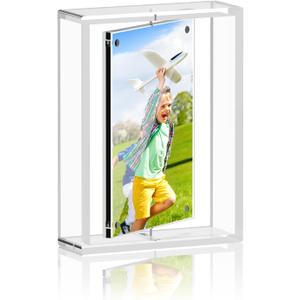 4x6 Acrylic Picture Frame,Rotating Clear Magnetic Picture Frames for Home Office Decor Table Top Display Wedding Birthday Gifts,Double-Sided Photo Frame,1 PC (Transparent)