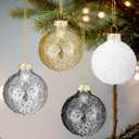 Soaoo 4 Pcs 4 Inch Large Neutral Glass Christmas Ball Ornament Metallic Textured Christmas Tree Decoration Beaded Glass Ball Ornaments Xmas Hanging Decor for Home Fireplace Mantel Wall Party Decor