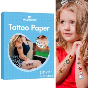 MECOLOUR Printable Temporary Tattoo Paper for LASER Printer,8.5"X11" 5 Sheets, DIY Image Transfer Decal Paper for Skin