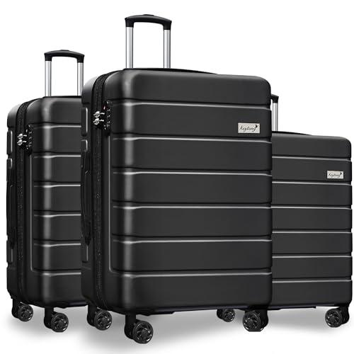 KEYTANG 3-Piece Hardshell Luggage Set(20/24/28), Lightweight Expandable Suitcase with TSA Lock and Double Spinner Wheels, 20% Expansion for Extra Packing, Carry-On and Checked Bags, Black