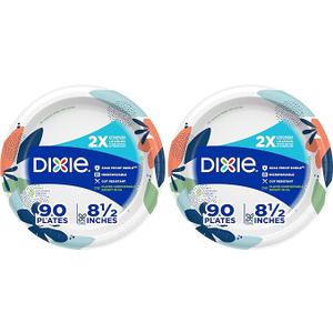 Dixie Paper Plates, 8 ½ inch, Lunch or Light Dinner Size Printed Disposable Plate, Packaging and Design May Vary 90 Counts (Pack of 2)