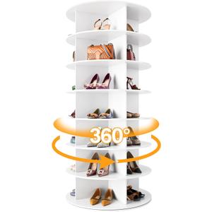MAGIC UNION Rotating Shoe Rack Tower 7 Tier Organizer, Vertical Spinning Shoe Display Lazy Susan, Revolving 360 White Shoe Rack Storage Round Carousel, Rotate Shoes Closet Organization