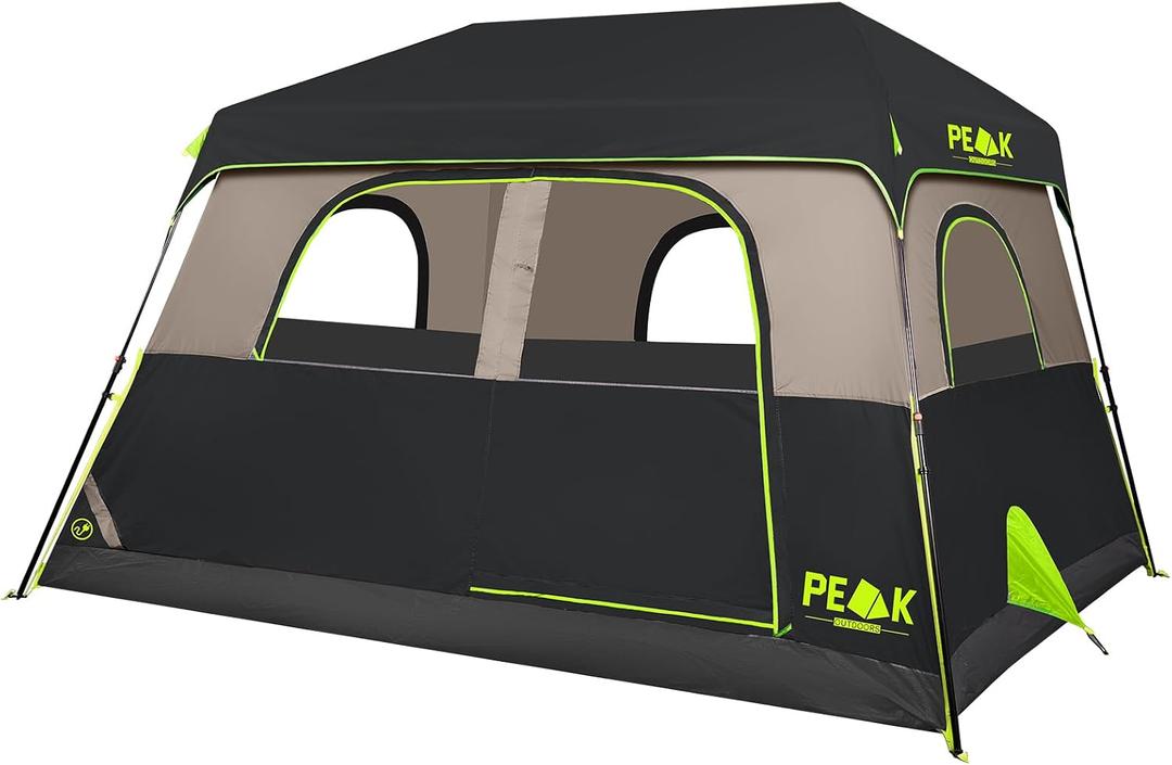 PEAK OUTDOORS Instant Tent 8 Person Tents for Camping, 60 Second Easy Setup Portable Camping Cabin Tent with Rainfly, Waterproof Pop Up Tents for Family Camping & Hiking with Expandable Carry Bag