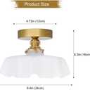 9.4in Vintage Brass Gold Semi Flush Mount Ceiling Light with Milk White Glass Shade, Farmhouse Antique Ceiling Lighting Fixture for Hallway Closet Small Room Kitchen Entryway Porch, Bulb Not Included