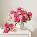 peonies artificial flowers 12 Bundles pink flowers bouquet, Lifelike Silk Fake Peonies with Stems for Home Table Centerpieces, Wedding, Party & DIY Bridal Floral Arrangements (Rose red + pink)