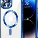 Hython Magnetic Clear for iPhone 14 Pro Max Case with Camera Lens Protector [Compatible with MagSafe] Plating Edge Slim Soft TPU Cover Protective Phone Case for iPhone 14 Pro Max 6.7", Deep Blue