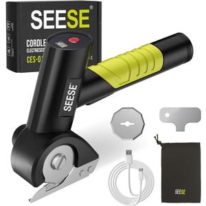 Rechargeable Cordless Electric Scissors: Electric Cardboard Box Cutter with 2 Safety Blades & Storage Pouch - Cuts Cardboard, Leather, Fabric, and Plastic