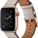 OUHENG Leather Bands Compatible with Apple Watch Band 49mm/46mm/45mm/44mm/42mm, Genuine Leather Strap for iWatch Series 11/10/9/8/7/6/5/4/3/2/1 & Ultra 3/2/1 & SE3 SE2 SE, Ivory White/Rose Gold