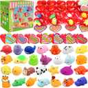 28 Pack Valentines Mochi Squishies Toys and Valentine Cards for Kids, Animal Mochi Squishies Filled Hearts and Valentine Greeting Cards Kawaii Stress Relief Toys Classroom Exchange Party Favors Prizes