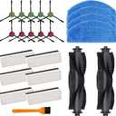 Replacement Parts for Tikom G8000,for Tikom G8000 Pro, for HONITURE G20 Robot Vacuum Cleaner Spare Parts Accessories, 2 Main Roller Brush, 10 Side Brushes, 6 Hepa Filters, 4 Mop Pads