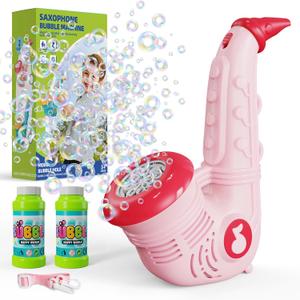 PANACARE Saxophone Bubble Machine for Children, Automatic Bubble Machine with Lanyard /10000+ Bubbles/Min with Solution for Wedding/Birthday/Party/Easter Toy Gift for Boys and Girls (Pink)