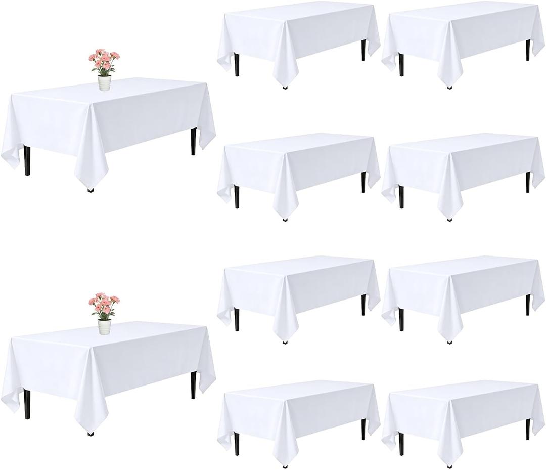 10 Pack White Table Cloth Rectangle 60x126 Inch Rectangular Tablecloths for 8 Foot Tables, Wrinkle Resistant Washable White Tablecloth Polyester Fabric Table Covers for Party Banquet Wedding Buffet
