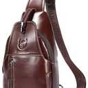 Genuine Leather Sling Bag Mens Crossbody Backpack Hiking Casual Daypack Shoulder Chest Bag with USB Charging Port