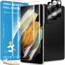 JZG 2 Pack for Galaxy S21 Ultra Screen Protector [Soft Film], 2 Pack Camera Lens Protector, Fingerprint Unlock, Curved Edge Coverage, Anti-Scratch, Easy Installation