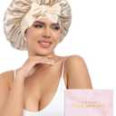 AWAYTR Silk Bonnet for Sleeping Women 100% Mulberry Silk Bonnet with Band 2 Layer Reversible Hair Bonnet Sleeping Hair Wrap (Champagne/Beige)