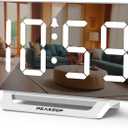 Peakeep Slim Digital Mirror Aesthetic Alarm Clock for Bedrooms Desk Decor, Plug in Electric Big LED Modern Small Clock for Office Living Room, Battery Backup, 6 Dimmers (White)