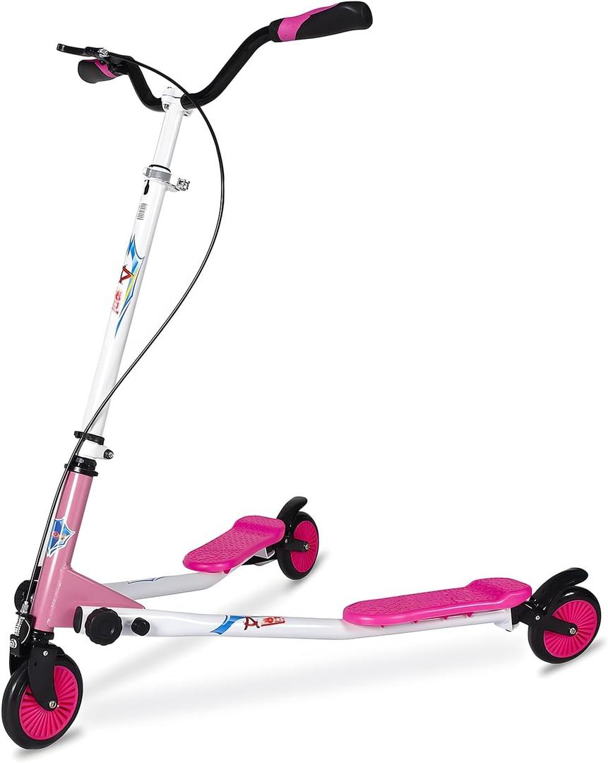 Swing Wiggle Scooter, 3 Wheels Drifting Folding Kick Scooter with 4-Level Adjustable Height/Foldable for Kids/Woman/Men Age 6+ Years Old (Pink)