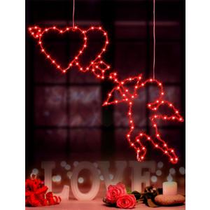 Valentine's Day Window Lights 2 Packs,18" Lighted Cupid with Arrow & Lighted Heart with Arrow,Valentine's Day Window Silhouette with Suction Cup Hooks, Remote Controllers for Indoor Outdoor Decor