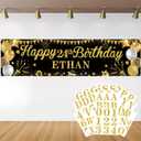 Personalized Birthday Banner for Party, with Name & Ages Option-Custom DIY Alphabet & Numbers Stickers Birthday Party Backdrop Indoor/Outdoor Celebrations (Black Gold)