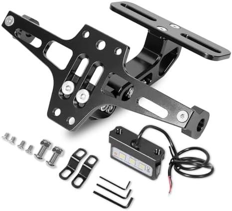MDPROMCP Motorcycle License Plate Bracket Fender Eliminator With LED Light, CNC Aluminum Universal Motorcycle License Plate Holder Mount (Black)