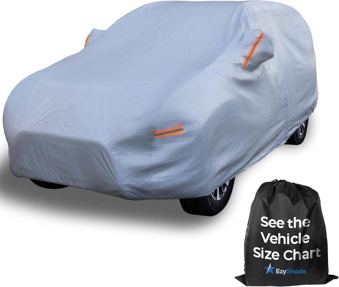 EzyShade 10-Layer SUV Car Cover Waterproof All Weather. See Vehicle Size-Chart for Accurate Fit. Outdoor Full Exterior Covers for Automobiles Heavy Duty Tarp Jeep Rav4 CRV. Size S6 (See SizeChart) (Reflective)