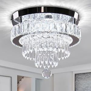 Finktonglan 11.8" Crystal Chandeliers, Morden Crystal Ceiling Light LED Small Chandeliers Semi Flush Mount Chandelier Room Light for Bedrooms Living Room Hallway (6500K White Light)