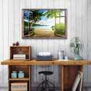 Window Beach Wall Art Sunset Ocean Landscape Wall Decor Tropical Palm Tree Picture Nature Coastal Scenery Canvas Photo Prints Seascape Painting Artwork for Living Room Bathroom Home Decorations 24x36"