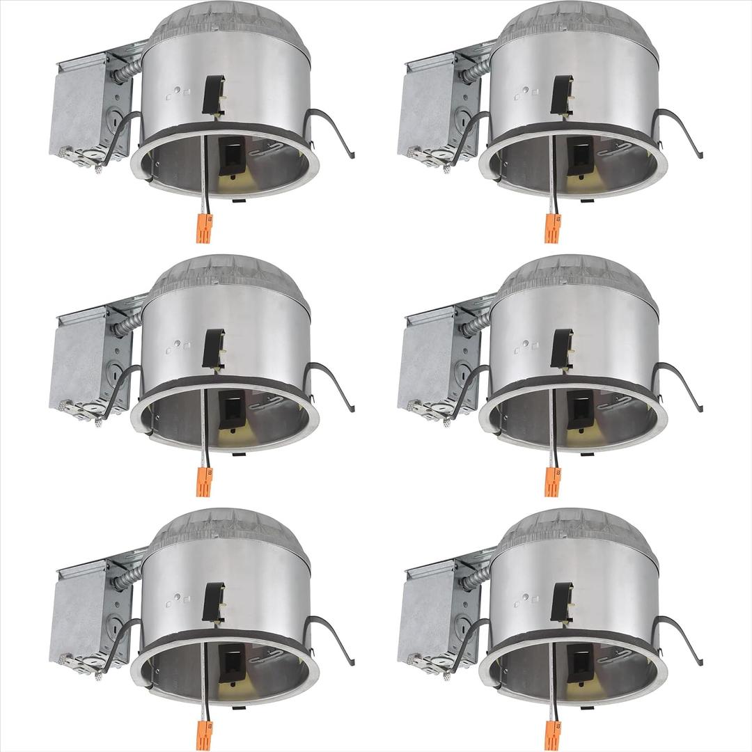 Designers Fountain Led Recessed Ceiling Light Housings, 6 Pack 6 Inch IC Shallow Remodel Can Lighting Fixture Housing, 10 AWG Wire Nuts, Silver, EVR6SLICRAT-N-6
