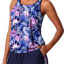 Summer Mae Blouson Women's Tankini Swimsuits Tummy Control Modest 2026 Two Piece with Sporty Pockets Bathing Suits, Large