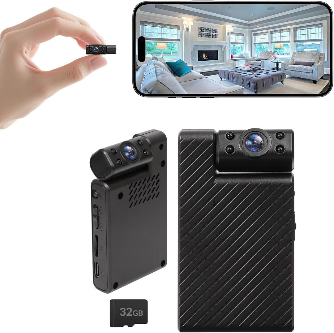Mini Hidden Camera with 180 Rotating Lens Ultra HD WiFi Spy Camera, Remote View, Motion Detection Phone App Control & Real-Time Alerts with 32GB SD Card, for Home/Baby/Pet/Nanny Monitor