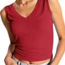 Imily Bela Womens Ribbed Tank Tops Summer Slim Fit V Neck Tops Casual Basic Knit Sleeveless Shirts (Red, XL)