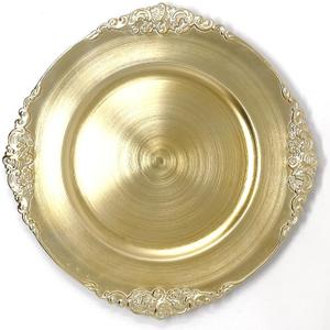 Allgala Gold Charger Plates - Heavy Duty Plastic Charger for Dinner Plates - 6 Pack 13 Inch Charger Plates for Table Decor - Ideal for Weddings, Thanksgiving Parties & Holidays - Floral Gold