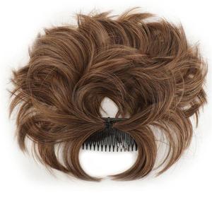 mengli-99 Hair Bun Hairpiece Messy Bun Hair Piece Natural Straight Side Comb Clip in Hair Bun Adjustable Synthetic Hairpiece for Women Women Chignon(Dark Brown Mixed Light Auburn)